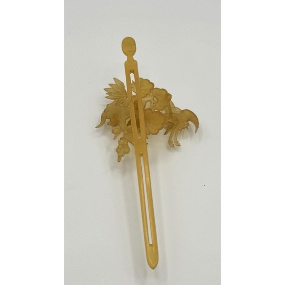 Vintage Articulated Kanzashi Hairpin Trembler Floral Bird Spray Celluloid Look - Picture 2 of 6